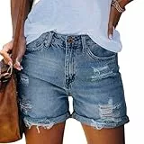 Jeans Shorts Damen Sommer - Kurze Jeanshose Damen High Waist Kurze Hose Damen Jeans mit Löchern Tasche Sexy Hotpants Sommerjeans Damenjeans Lässig Jeansshorts Damenshorts Jeans-Shorts Frauen