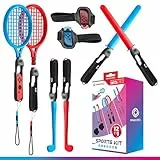 Oniverse 12 in 1 Nintendo Switch Sport Zubehör Bündeln, Switch Sport Kits mit Handschlaufen, Schläger, Chanbara-Schwerter, Golfschläger, Beingurte und Universalgriffe für Joy Con