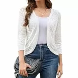 ZLIGXEA Strickjacke Damen 3/4 Ärmel Ajourmuster Dünne Bolero Weiß XL