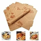 100 Stück Blatt Backpapier Zeitungsoptik, 25 x 25cm Deli Papierblätter, Umweltfreundliches Backpapier, Wasserdicht und Öl, Wrap Papier für Burger, Butterbrot, Käse, Pommes Frites, Kuchen, Sandwich