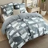 BEDSURE Bettwäsche 135x200 4teilig Bettbezug - Bettwäsche-Sets 135 x 200 cm 2er Set mit 2 Kissenbezüge 80x80cm, ÖKO-TEX Wendebettwäsche Bedding Grau Geometrie Muster mit Reißverschluss