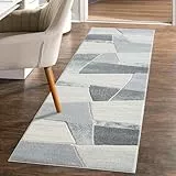 carpet city Teppich-Läufer Kurzflor Grau - 80x300 cm - Moderne Flur-Teppiche Geometrisch mit 3D-Optik - Flachflor Bodenbelag Deko Schlafzimmer, Diele, Eingangsbereich