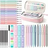 Four Candies 39 Stück Schulsachen mit Mäppchen, 12 Pastell Textmarker, 5 Gelstifte, 6 Druckbleistift Set, Aesthetic Stifte für Teenager Mädchen Coole Sachen School Stuff Clean Girl Office Adult(Rosa)