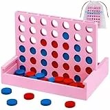 VingaHouse 4 in Einer Reihe Spiel Holz, Vertikales Strategiespiel für 2 Spieler, Pädagogisches Lernspielzeug, Geschenk für Kinder & Erwachsene, Brettspiel für Zuhause & Reisen [Rosa]