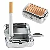 VOVCIG 2 Stück Taschenaschenbecher Geruchsdicht Aschenbecher Mit Deckel Reiseaschenbecher Mini Tragbarer Ashtray Mit Zigarettenablage Quadratischer Metall Aschenbecher(2 x Grün) (2 x Orange)