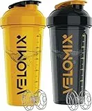 VELOMIX -2 PACK- 828ml Eiweiß Shaker - Auslaufsicher Shaker Proteinshake Mit 2x Kugel | Drehverschluss & Mess-Skala Shake Becher | Spülmaschinengeeignet & Stackable Protein Shaker (Golden Stone)