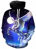 ENLACHIC Damen-Einhorn-Sweatshirt Kapuzenpullover, Einhorn Mond, M