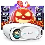 Beamer 4K【Auto-Fokus/6D Keystone/Objektivschutz】 850 ANSI/4K-Unterstützung Full HD Projektor, Jimveo WiFi6 Bluetooth 5.2 Video Beamer mit 50% Zoom für Heimkino & Outdoor
