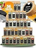 CLIDOR Gewürzgläser eckig [36 x 125ml], Luftdichte Gewürzgläser mit Streueinsatz + 248 wasserfeste Gewürzetiketten, Gewürz Organizer & Gewürzdosen, Gewürzstreuer zum Nachfüllen, Deckel aus Bambus