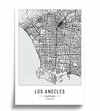 Poster Stadtplan A4 Schwarz Weiss, Papier 250 gr. Bild für Wohnzimmer und Schlafzimmer, Sehr viele Stadtmuster, minimalistisches Poster, perfekte Geschenkidee, Ohne Rahmen, Poster Los Angeles