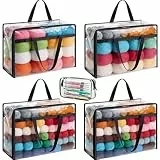 DOUBFIVSY 4 Stück Garn Aufbewahrungs Organizer + Häkeltasche, 46 x 38 x 23cm Groß Transparenter Tragbare Garnaufbewahrung, Staubdichte Wolle Aufbewahrung, Stricktasche mit Doppelreißverschluss & Griff