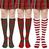 Beaulov Damen Kniestrümpfe Halloween Socken Overknee Strümpfe Damen Kniestrümpfe für Weihnachten Thigh Highs Strümpfe Frauen Lang Socken für Frau (B-Dunkelgrün/Dunkelrot/Rot)