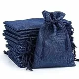 Naler 24 x Jutesäckchen Marineblau Jute Beutel für Adventskalender Stoffbeutel Natur Säckchen Geschenksäckchen - 10 x 14 cm