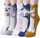 Justay 5 Paar Lustige Socken Original Niedliche Tiere Lässige Baumwolle Druck Für Mädchen und Frauen Einheitsgröße, Blanco azul, One size
