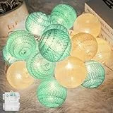 Traumheim Lichterkette Innen, Baumwollkugeln Lichterkette Batteriebetrieben Cotton Ball 20 LED Kugeln für Kinderzimmer Weihnachten Party Garten Terrasse (Grün)