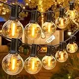 GLUROO Lichterkette Außen 45.7M,Outdoor Lichterkette Glühbirnen Wasserdicht mit 75+2PCS G40 Kunststoff Birnen, LED Lichterkette Strom Bruchsicher für Garten,Veranda, Weihnachtsfeier,Deko