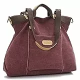 LOSMILE Damen Canvas Schultertasche Rucksack Groß,Handtasche Vintage umhängetasche Anti Diebstahl Tasche,Hobo Tasche für Alltag Büro Schule Ausflug Einkauf. (Rotwein)
