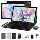 ANTEMPER 2026 Neueste Tablet, 10.1 Zoll Display, 24GB RAM + 128GB ROM (erweiterbar auf 1TB), Android 15 Tablets mit Tastatur Maus Stift, WiFi 6, WideVine L1, 13MP+8MP Kamera, 7000mAh, GPS, Schwarz
