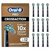 Oral-B Pro CrossAction Aufsteckbürsten — ORIGINAL Zahnbürstenaufsatz für Elektrische Oral-B Pro Zahnbürste — Ersatzbürsten für überlegene Zahnreinigung — Schwarz, 12 Stück
