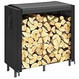 Lifewit Kaminholzregal Metall, Brennholzregal Stahlrahme mit Wasserdichter, Abdeckung, Stapelhilfe Holzunterstand Holzlager, Holzstapelhilfe für Veranda, Feuerstellen, 122 x 58,5 x 122 cm