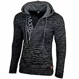 Baxboy Kapuzenjacke Herren Winter Top Kapuzenpullover Reißverschluss Pulli Sweatshirt Jacke BB-277 Neu, Farbe:Schwarz/Anthrazit, Größe:XL