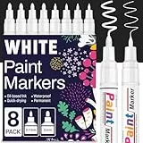 KERIFI Permanent Marker Wasserfeste Stifte, 8 Lackstift Weiß Wasserfest, Schnell Trocknender Paint Pen für Steine Bemalen Metall Kunststoff Reifen Schwarzes Papier Holz Keramik Glas Stoff 0.7mm & 3mm