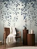 Livingwalls Fototapete mit Blätterranken-Design in Blau, Creme, Weiß - Florale Vliestapete 8,80 m x 0,53 m Natur-Motiv by COSMOPLITAN - 791445