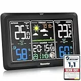 Newentor Wetterstation Funk mit Außensensor - Lebenslange Außensensor-Garantee - Lebendiges VA-Display für 330°Ablesbarkeit - Dauerhafte Beleuchtung, Schwarz