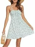 Missufe Freizeitkleid Sommerkleid Spaghettiträger Swing Blumenkleider Damen Cami Kleider (weiß, mittel)