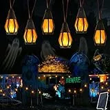 Geemoo Halloween Solar Lichterkette Aussen mit Flammen, 6.3M 10 Bulbs Lichterkette Außen Solar, Halloween Deko, IP65 Wasserdicht Hängend Solarlampen für Outdoor Garten Party Balkon Bistro Cafe