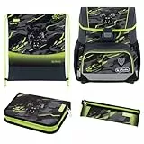 herlitz Schulranzen Set 4-teilig Loop Wild Panther Grau Grün 17 L Ergonomischer Tornister mit geringem Gewicht 1. Klasse Junge Mädchen Kinder