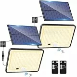 LOTMOS 2 Stück Solarlampen für Außen mit Bewegungsmelder, LED Aussenleuchte Solar IP65 Wasserdicht Solarleuchte 3 Modi Strahler mit Fernbedienung, Solar Lampe Outdoor für Garten Garage Aussen