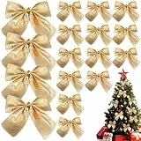 LUOEM Weihnachtsschleifen Gold 24 StüCk Glitzernde Dekorative Schleifen FüR Christbaum Bastelarbeiten Hochzeiten Und Festliche AnläSse GrößE 5.5 Cm