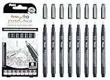 Pentel Pointliner YS20P-8, 8er Set Fineliner, schwarz, wasserfest und lichtecht, 0,03-0,8 mm