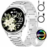 SUNKTA Smartwatch Damen mit Telefonfunktion 7,9mm Dünn 1.32' AMOLED Elegant Edelstahl Smart Watch Frauen für Android iOS,Herzfrequenz,Schlafmonitor,Menstruationszyklus,100+ Sportmodi,Silber