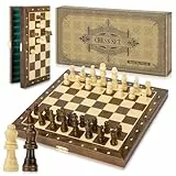 Peradix Magnetic Schachspiel/2 Extra Damen,Schachbrett Holz Hochwertig,Schach für Kinder Jahre Mit Staunton Schachfiguren,Klappbare Schachspiel für Anfänger Reisen 30cm