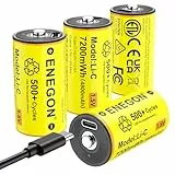 ENEGON 4er-Pack Wiederaufladbar C/LR14 Batterien, 1.5V 7200mWh Lithium-Ionen Akkus mit USB-C Schnellladekabel – Ideal für CD-Player, Radios, Taschenlampen, Camping-/Notlichter, Kinderspielzeug