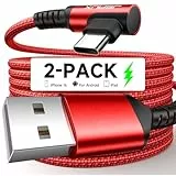 JSAUX USB C Kabel [2 Stück 2M] 3,1A Schnellladung, 90 Grad Winkel USB Typ C Ladekabel Kompatibel mit iPhone 16 15 Pro, Samsung Galaxy S24 S23 S22 S20 S10, A13 A53 A55 A73, Xiaomi Redmi Note 14 13-Rot