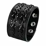 JewelryWe Schmuck Herren Lederarmband, Breit Geflochten Leder Armband Armreif Manschette, Passend für 7-8,5 Zoll, Schwarz