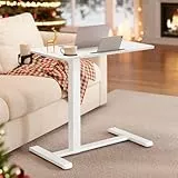 VASAGLE Beistelltisch mit Rollen, mobiler Stehtisch, 80 x 45 cm große Tischplatte, verstellbare Höhe, 2 Getränkehalter, Schlitz für Handy oder Tablet, wolkenweiß LSD601W01