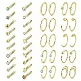 Sunligoo 40pcs Chirurgenstahl Nasenpiercing 20G Nasenring Nasenstecker mit Zirkonia Opal Kugel Nase Schmuck Septum Ring Ohr Knorpel Piercing Set für Frauen Männer