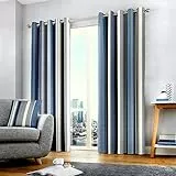 Fusion Whitworth Stripe Vorhänge mit Ösen, gestreift, 100% Baumwolle, 117 x 137 cm, 1 Paar Übergardinen, Blau