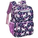 Bagseri Kinder Rucksack für Mädchen - Einhorn Kinderrucksack für Kinder 3 bis 8, Vorschule Kindergartenrucksack mit isolierter Tasche, Schulbuchtasche für Grundschulklassen 1-2, tiefes Lila