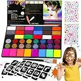 Gigmeta Kinderschminke Set - 42 Gesichtsfarben Kinderschminken Set inkl. professionellen Pinsel, 4 Schablonen, 2 Diamant-Sticker - Ideal für Halloween, Theater & Bodypainting