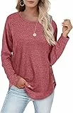 Aokosor Sweatshirt Damen Langarmshirt Leichte Rundhals Pullover Tunika Tops für Herbst Winter Rot XL