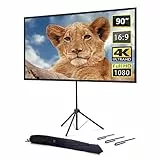 Beamer Leinwand mit Stativ, Tragbar Projektor Leinwand 90 Zoll, 16:9, 4K HD ProjektionLeinwand, Leicht und Kompakt, tragen, Ideal für Heimkino, innen/außen Filme.