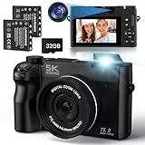 LAMA Digitalkamera 5K 75MP Dual Lens Digitalkamera, Autofokus Vlogging Kamera mit 32G SD-Karte, Kompaktkameras mit 3,0-Zoll-Bildschirm, 18X Digitalzoom Kameras Fotokamera für Anfänger, Schwarz