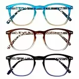 COJWIS Lesebrille 3er Pack Herren Damen Brille Runder Rahmen Blaulichtfilter Federscharnier Leser Schwarz/Schildpat Brillen (Blau Braun Schwarz, 0.50, x)