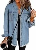 Dokotoo Jeansjacke Damen Oversize Jeans Jacken Casual Lang Übergangsjacke Boyfriend Distresse Denim Jacket, himmelblau, S