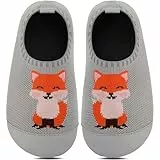BARFULKER Hausschuhe Kinder Jungen Mädchen Atmungsaktive Pantoffeln Leicht Rutschfest Lauflernschuhe Kleinkinder Hüttenschuhe Kindergarten Slippers Barfußschuhe(Grau,24 EU)